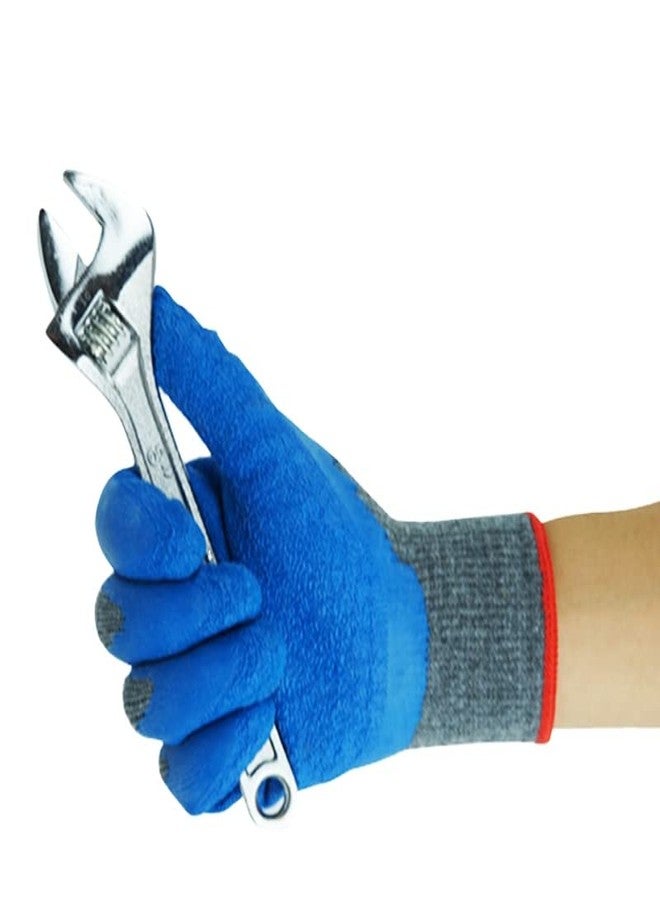 SSWW Synthetic Nylon Multipurpose Heavy-Duty Reusable Washable Crinkle Coated Anti-Cut Protection Safety Hand Gloves For Gardening Industrial Cleaning For Men & Women (Grey/Blue) - Pack Of 5 Pairs - Image 4